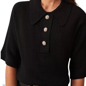 ba&sh Eliot Rhinestone Button Sweater in Black, Size Small